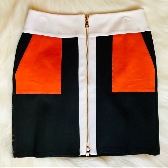 INC Colorblock Gold Zipper Front Detail Mini-skirt - Picture 5 of 7